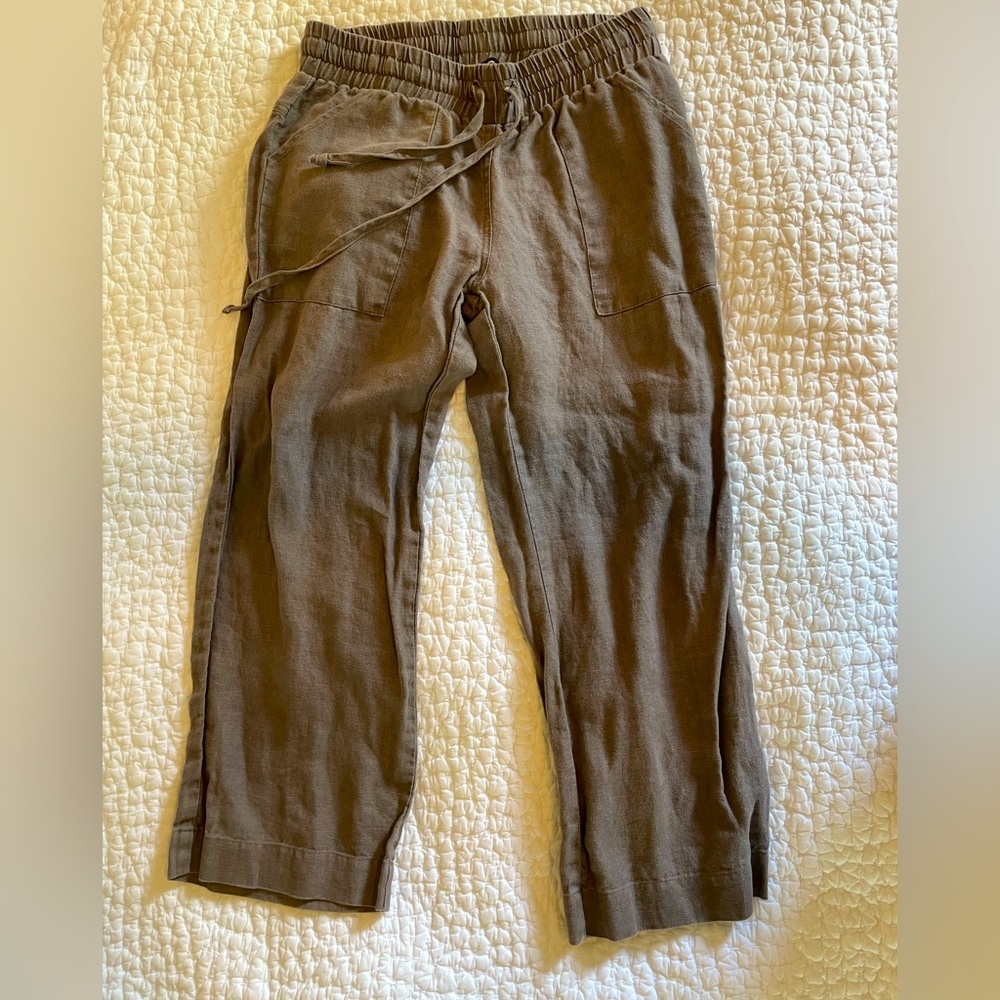 Lesley Evers Linen Crop Wide Drawstring Pants